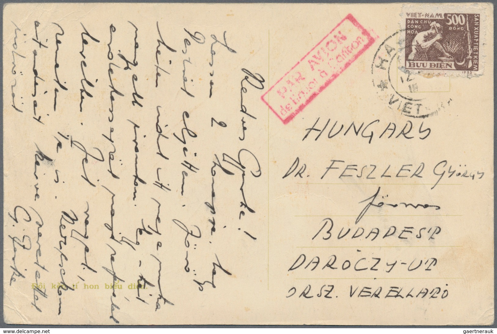 Vietnam-Nord (1945-1975): 1953, Illustrated Postcard Addressed To Budapest, Hungary, Bearing Blacksm - Vietnam