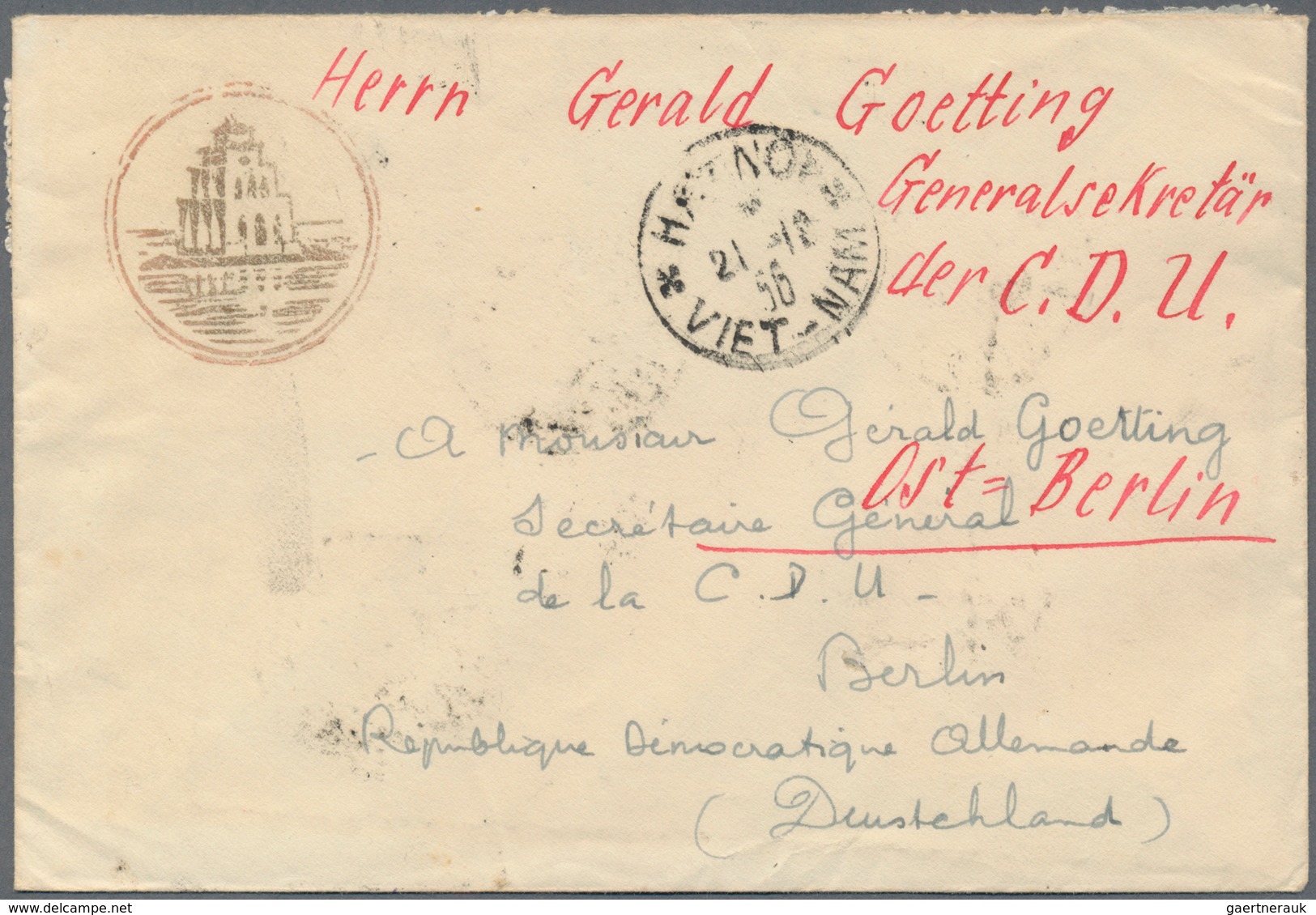 Vietnam-Nord (1945-1975): 1953/55, Cover Addressed To Berlin Bearing Four Victory At Dien Bien Phu 1 - Vietnam