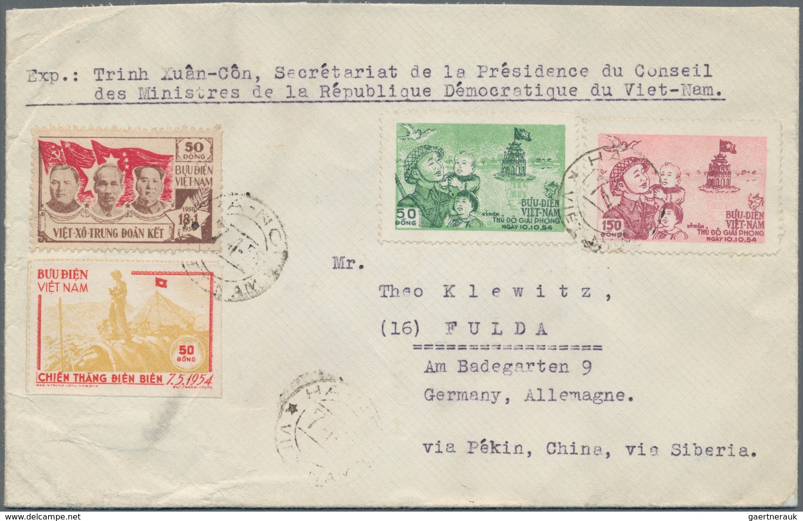 Vietnam-Nord (1945-1975): 1954/55, Cover Addressed To Fulda, West Germany Via Peking And Siberia, Be - Vietnam