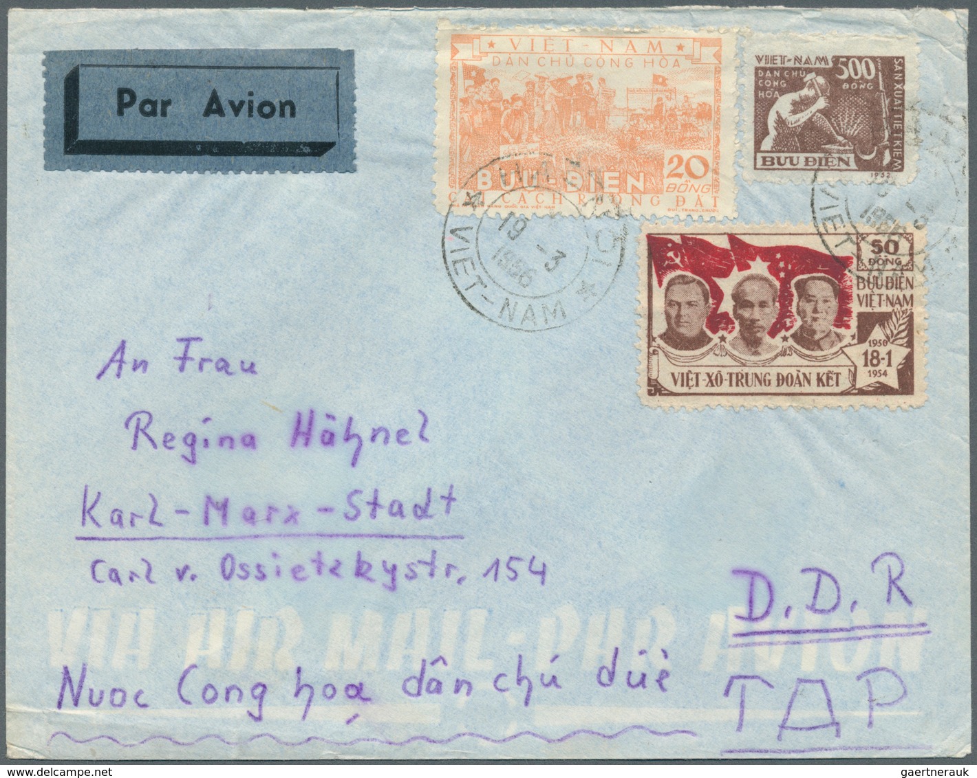 Vietnam-Nord (1945-1975): 1954, Vietnam-China-Sowjetunion Friendship 50 D, Agrar Reform 20 D And Inc - Vietnam