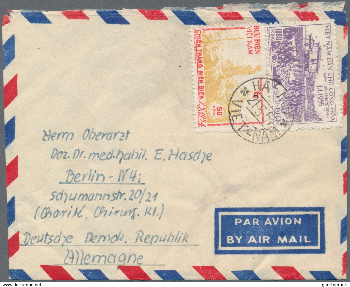 Vietnam-Nord (1945-1975): 1954/57, Airmail Cover Addressed To Berlin, East Germany, Bearing Victory - Vietnam