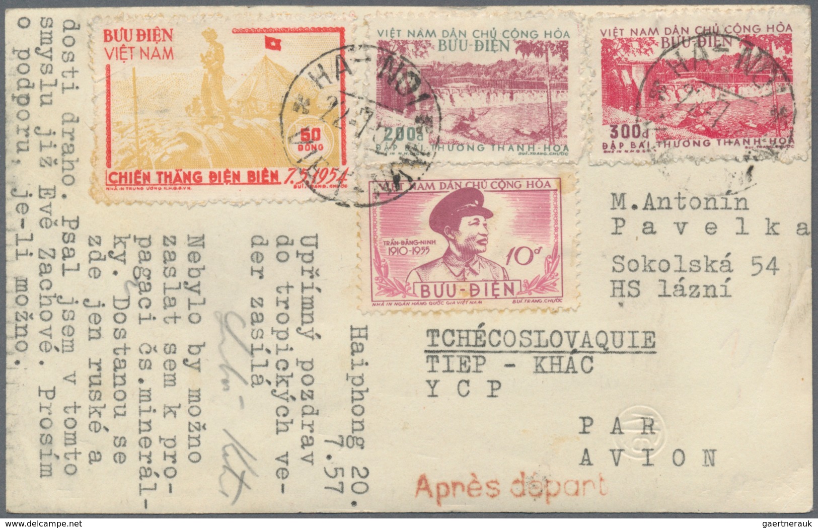 Vietnam-Nord (1945-1975): 1954/56, Real Photo Used As Postcard Addressed To Czechslovakia, Bearing V - Vietnam