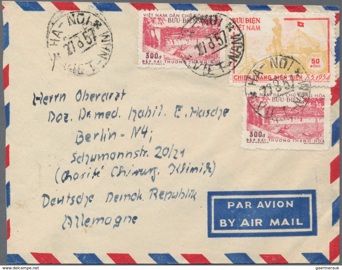 Vietnam-Nord (1945-1975): 1954/56, Airmail Cover Addressed To Berlin, East Germany, Bearing Victory - Vietnam