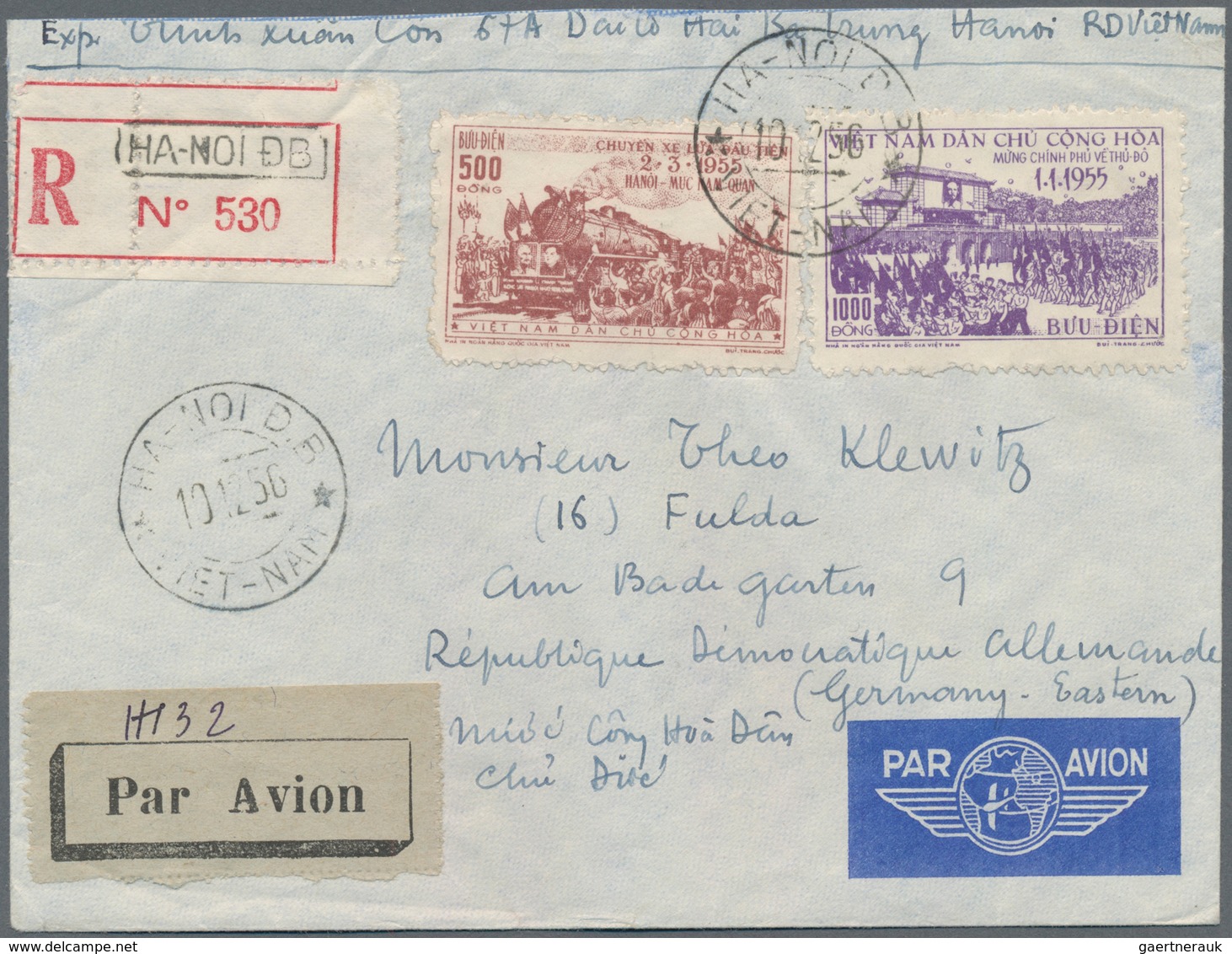 Vietnam-Nord (1945-1975): 1955/56, Two Klewitz Airmail And Registered Covers Addressed To Fulda, Wes - Vietnam
