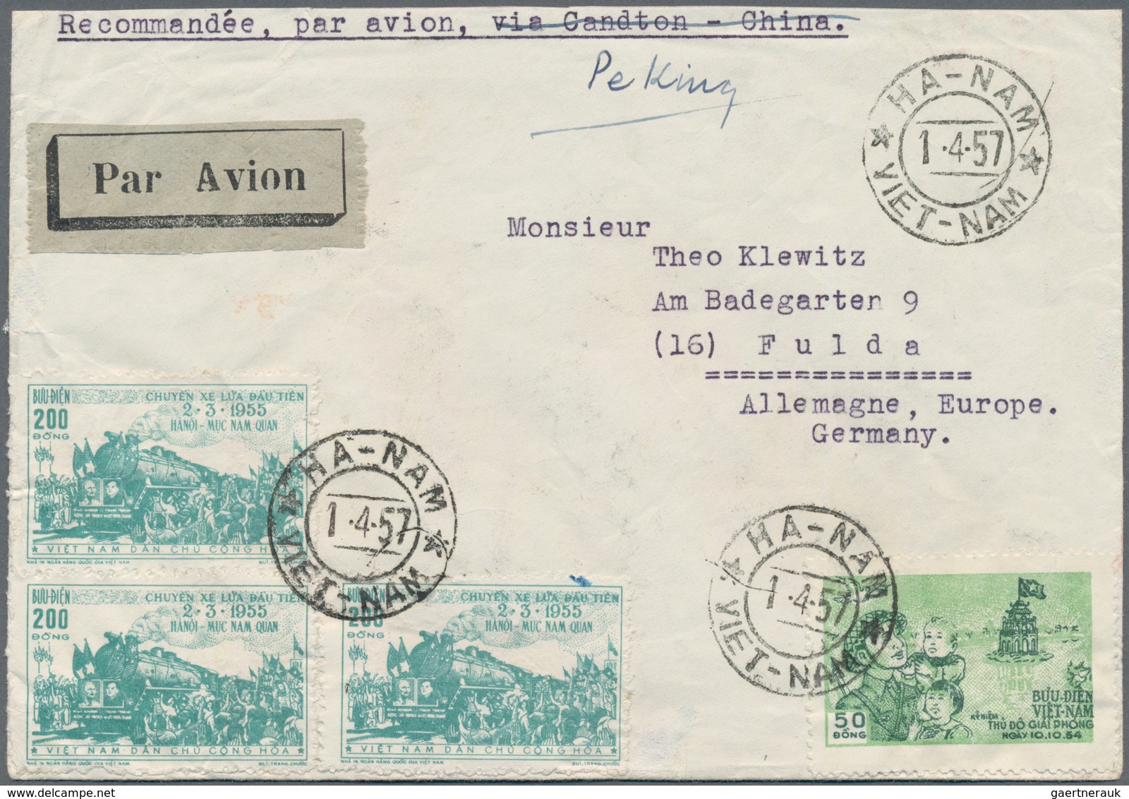 Vietnam-Nord (1945-1975): 1955/56, Two Klewitz Airmail And Registered Covers Addressed To Fulda, Wes - Vietnam