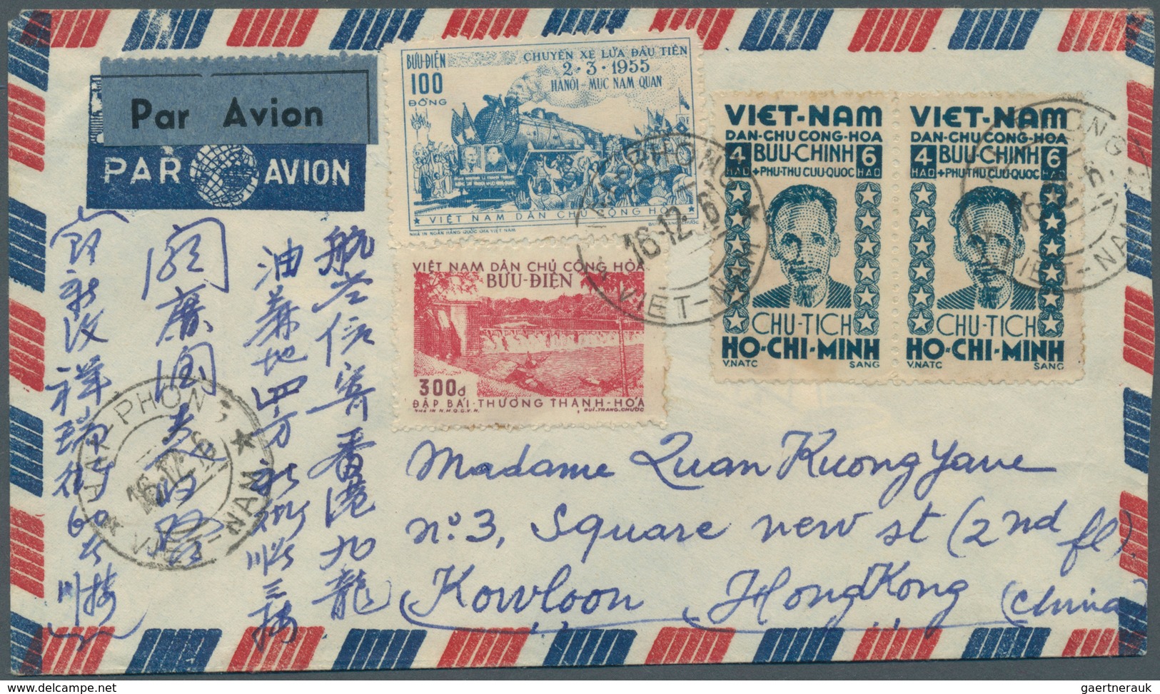 Vietnam-Nord (1945-1975): 1956, Vietnam-Nord Railway-line Hanoi/Nuc-Nam-Quan 100 D Blue And Embankme - Vietnam