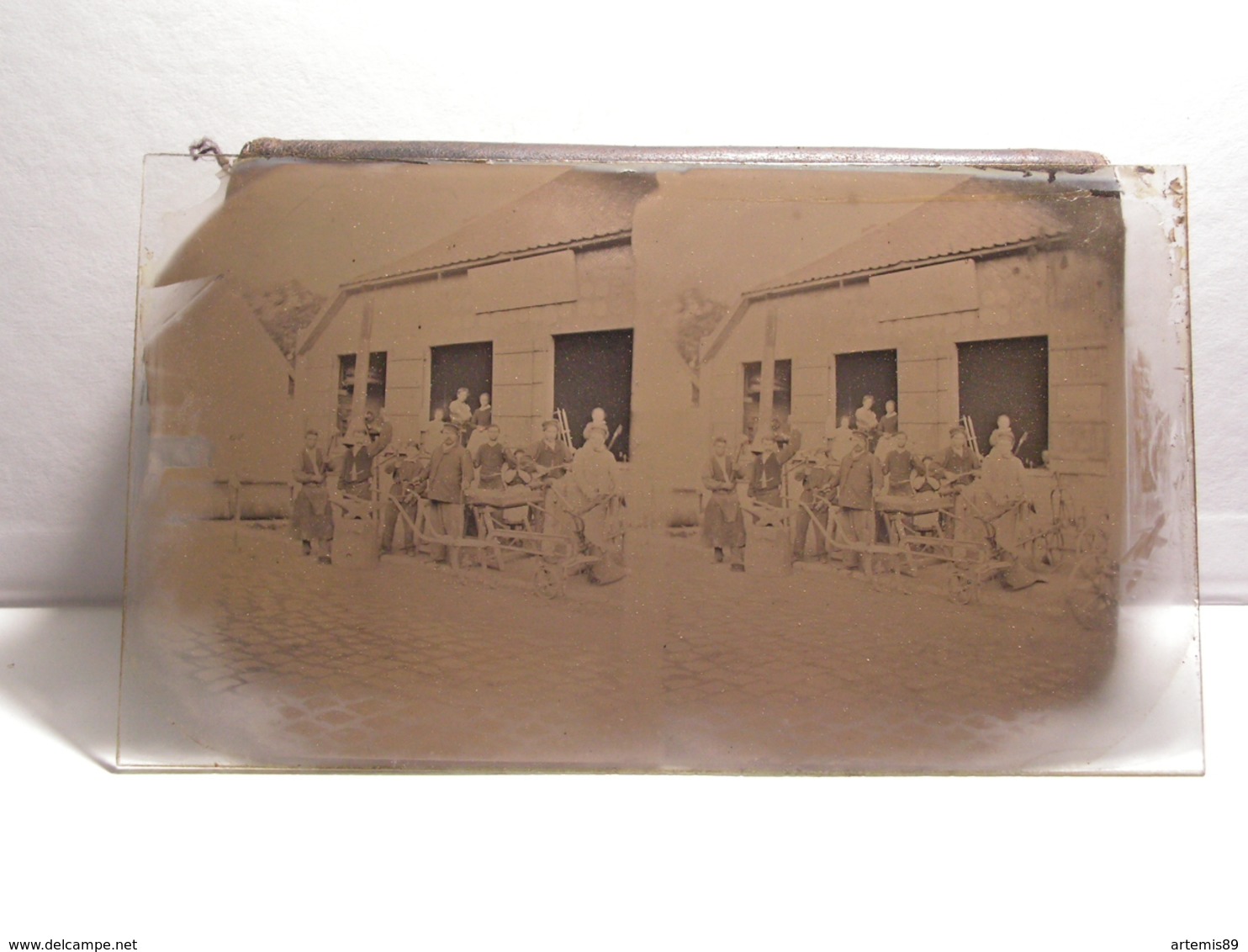 GRANDE PLAQUE PHOTO STEREO AMIENS BEAUVAIS FORGERON FABRIQUANT MACHINES AGRICOLES  MARECHAL FERRANT HENRY FRERES 807 - Stereo-Photographie