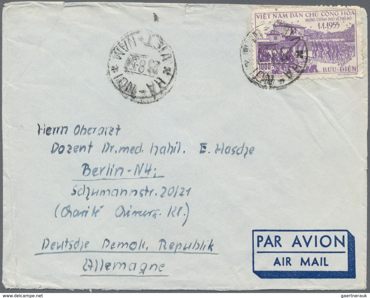 Vietnam-Nord (1945-1975): 1956, Airmail Cover Addressed To Berlin, East Germany, Bearing The Return - Vietnam