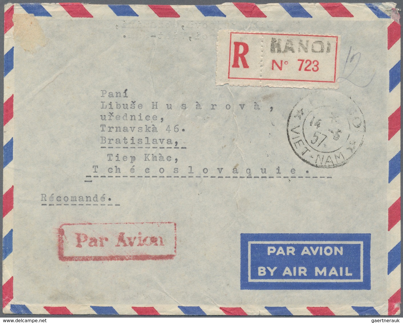 Vietnam-Nord (1945-1975): 1956, Registered Cover Addressed To Bratislava, Czechslovakia, Bearing Thr - Vietnam