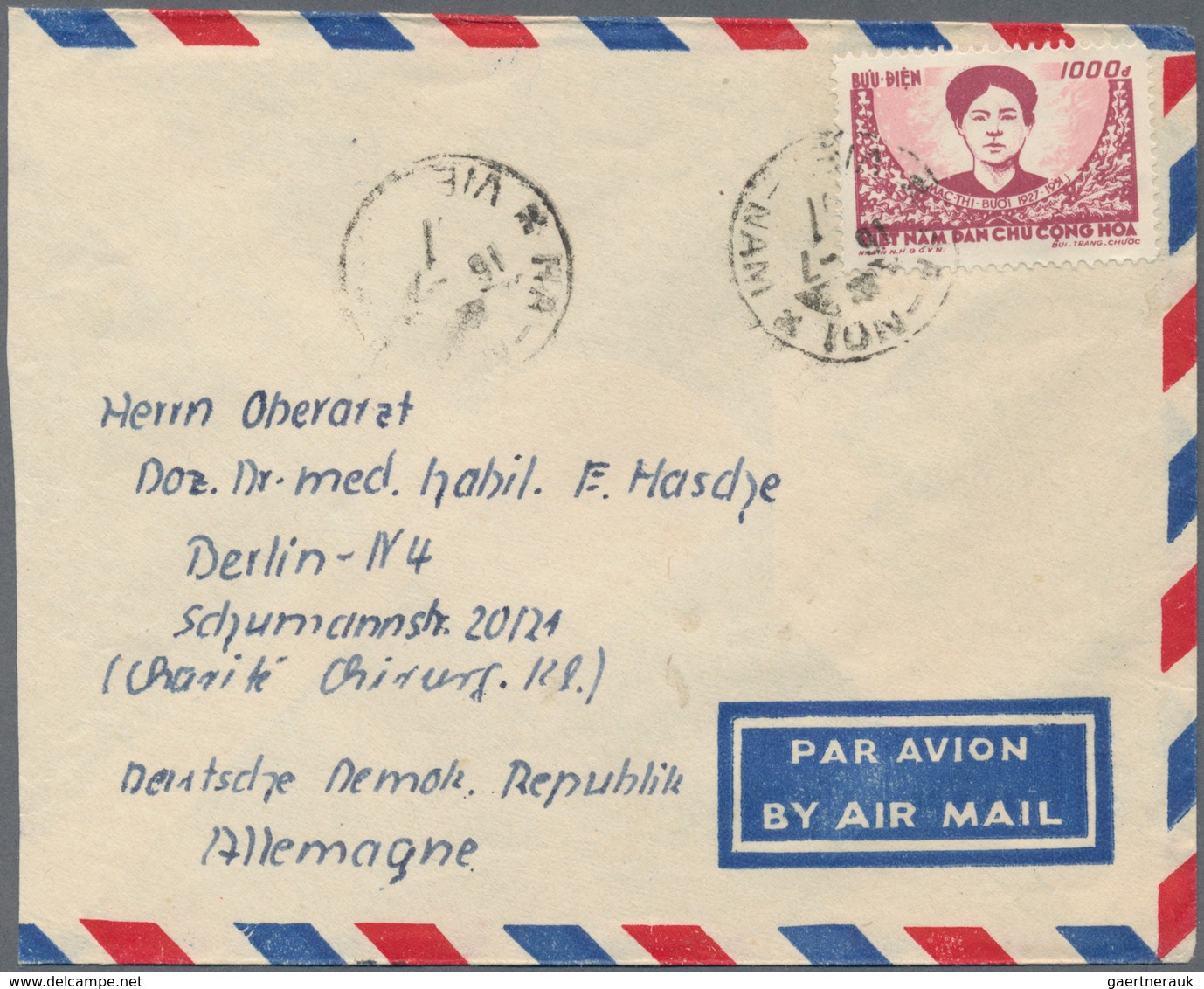 Vietnam-Nord (1945-1975): 1956, Airmail Cover Addressed To Berlin, East Germany, Bearing 5th Death A - Vietnam