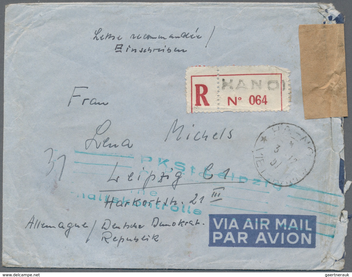 Vietnam-Nord (1945-1975): 1957, Registered Airmail Cover Addressed To Leipzig, East Germany, Bearing - Vietnam