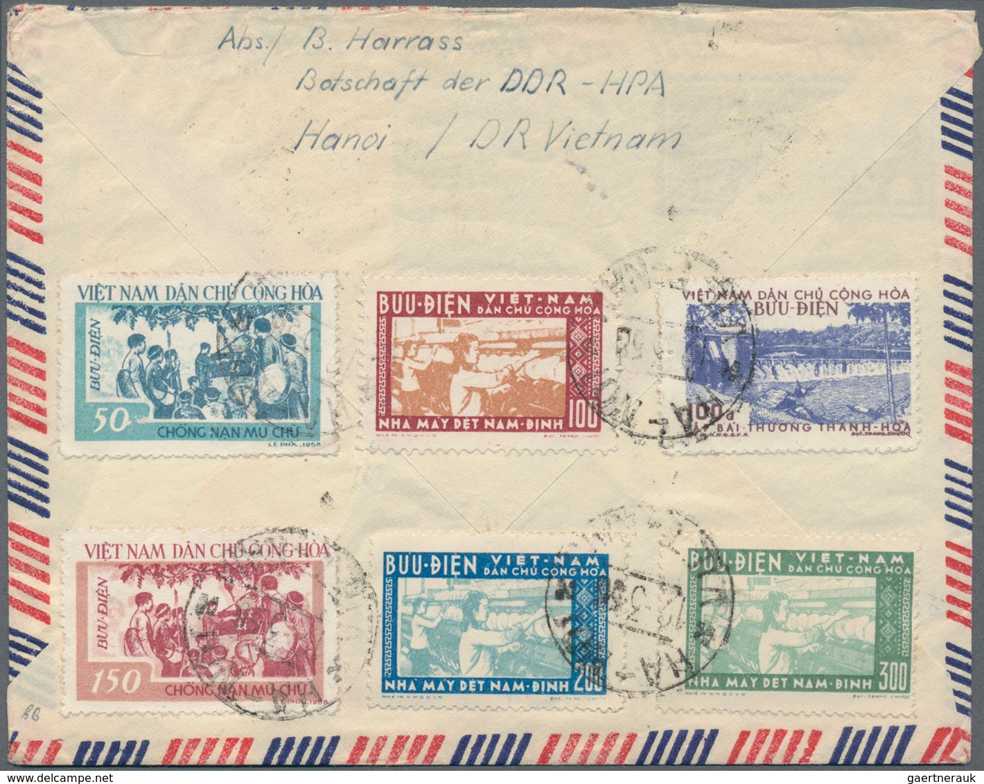 Vietnam-Nord (1945-1975): 1958 Airmail Cover From Ha-Noi To Herschdorf, German Dem. Rep., Franked By - Vietnam