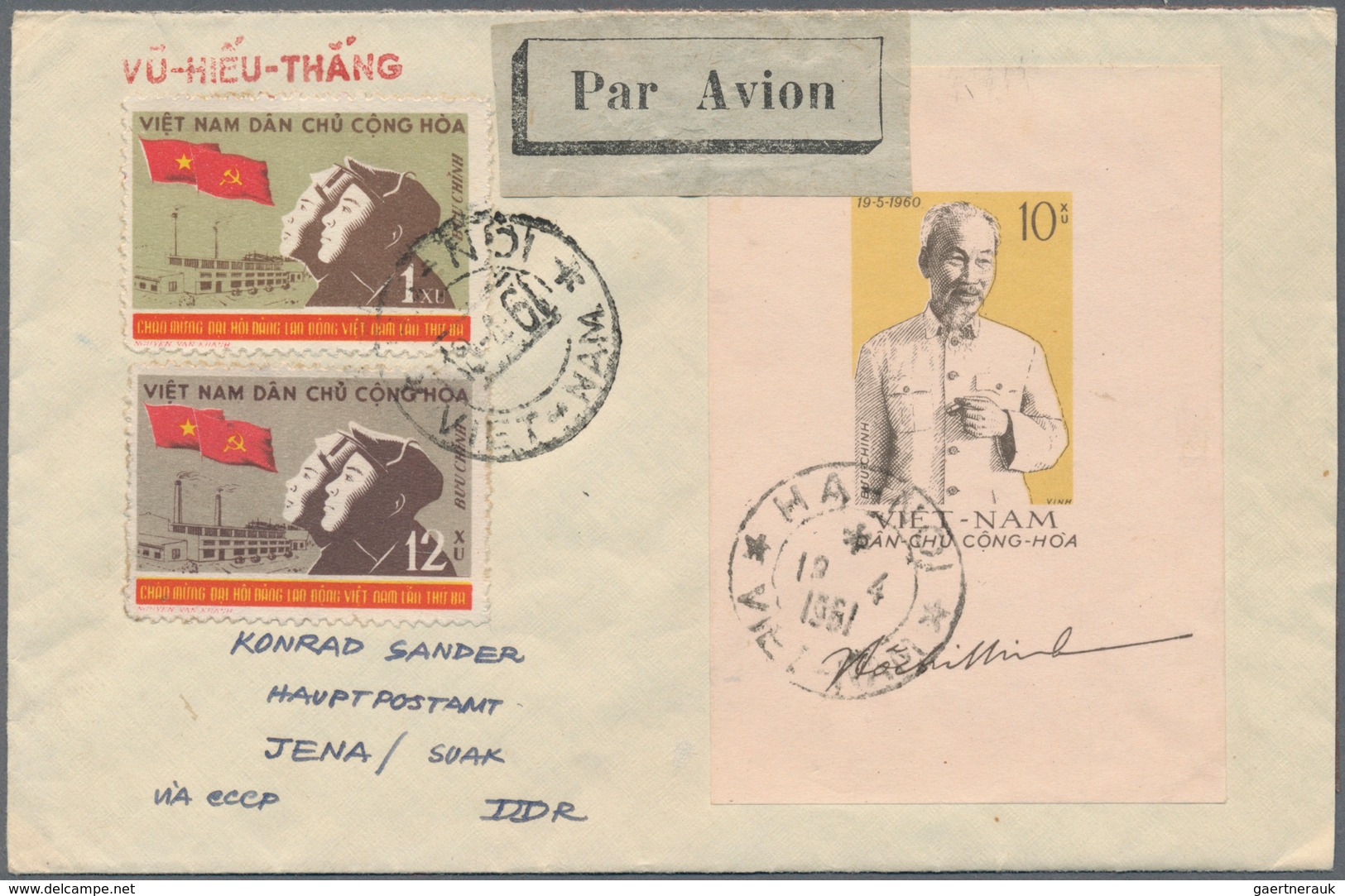 Vietnam-Nord (1945-1975): 1960, Airmail Cover Addressed To Jena-Saale, East Germany, 70th Birthday O - Vietnam
