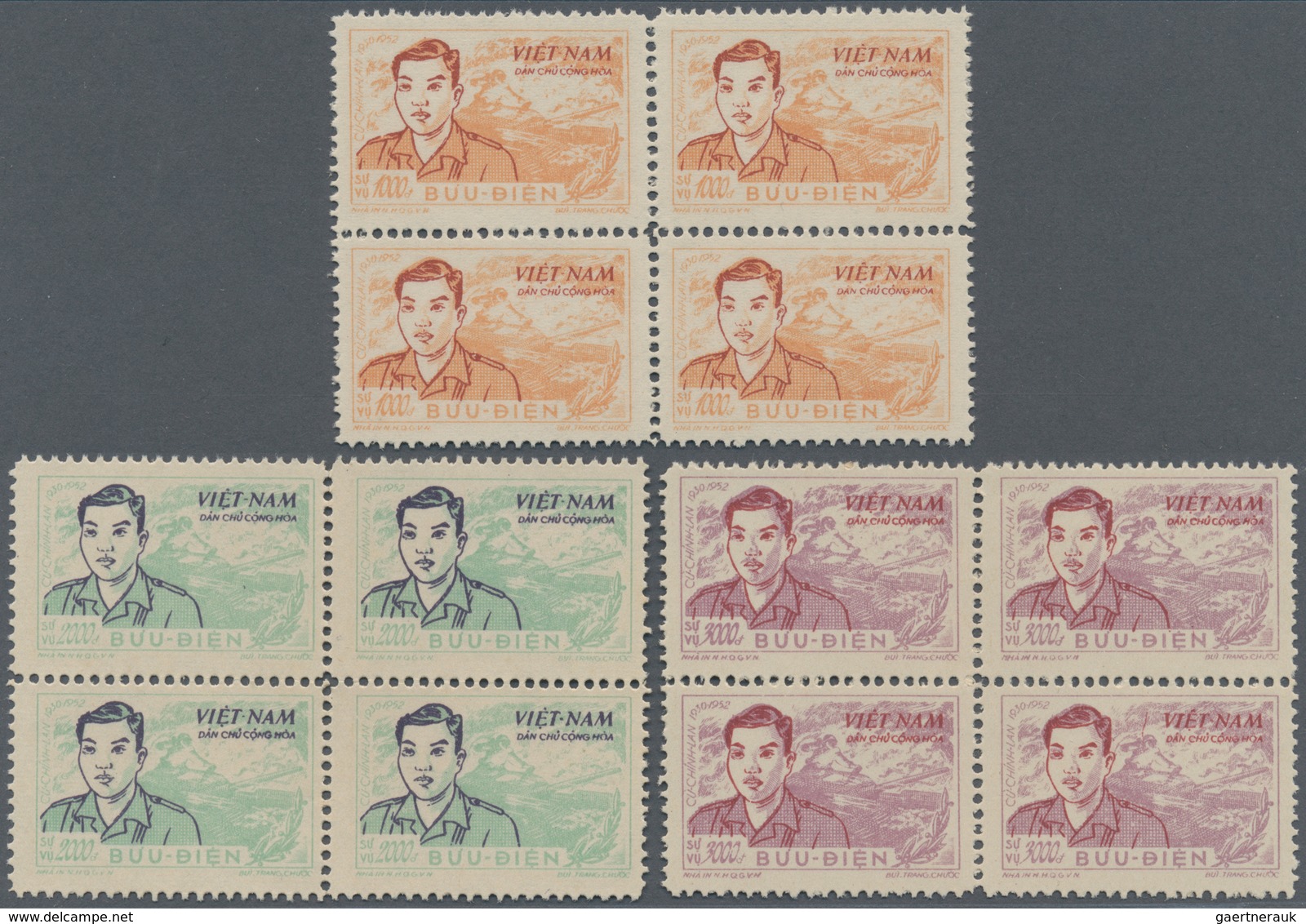 Vietnam-Nord - Dienstmarken: 1956, Peoples-Army-Hero Cu-Chin-Lan 20 D To 3000 D In Seven Mint Blocks - Vietnam