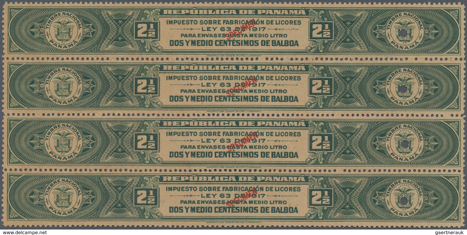 Thematik: Alkohol / Alcohol: 1917, PANAMA: Revenue Stamp 'IMPUESTO SOBRE FABRICACION DE LICORES' (na - Wines & Alcohols