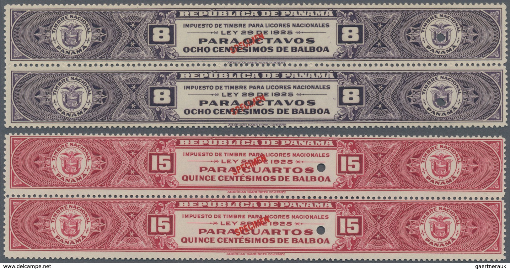 Thematik: Alkohol / Alcohol: 1925, PANAMA: Four Revenue Stamps 'IMPUESTO DE TIMBRE PARA LICORES NACI - Wein & Alkohol