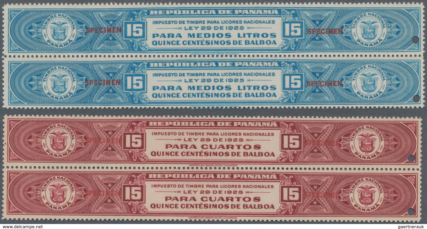 Thematik: Alkohol / Alcohol: 1925, PANAMA: Four Revenue Stamps 'IMPUESTO DE TIMBRE PARA LICORES NACI - Wein & Alkohol