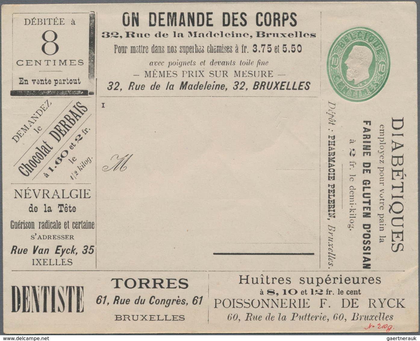 Thematik: Anzeigenganzsachen / Advertising Postal Stationery: 1880 (approx), Belgium. Private Ad Env - Ohne Zuordnung