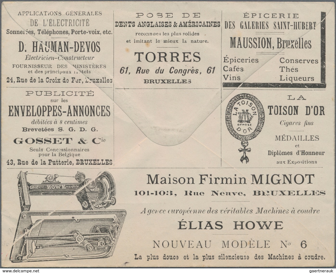 Thematik: Anzeigenganzsachen / Advertising Postal Stationery: 1880 (approx), Belgium. Private Ad Env - Ohne Zuordnung