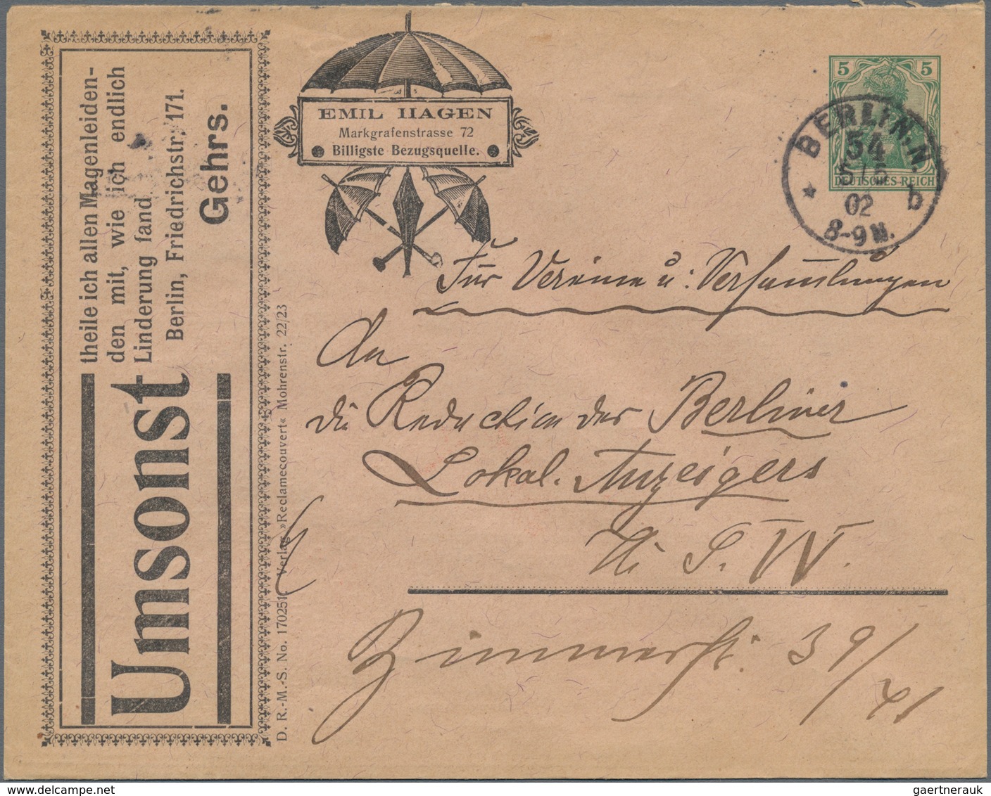 Thematik: Anzeigenganzsachen / Advertising Postal Stationery: 1902, German Reich. Private Advert Cov - Unclassified