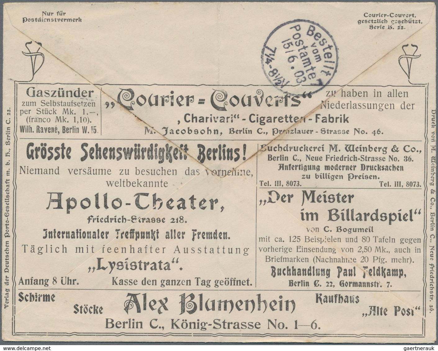 Thematik: Anzeigenganzsachen / Advertising Postal Stationery: 1903, German Reich. Private Advert Cov - Unclassified