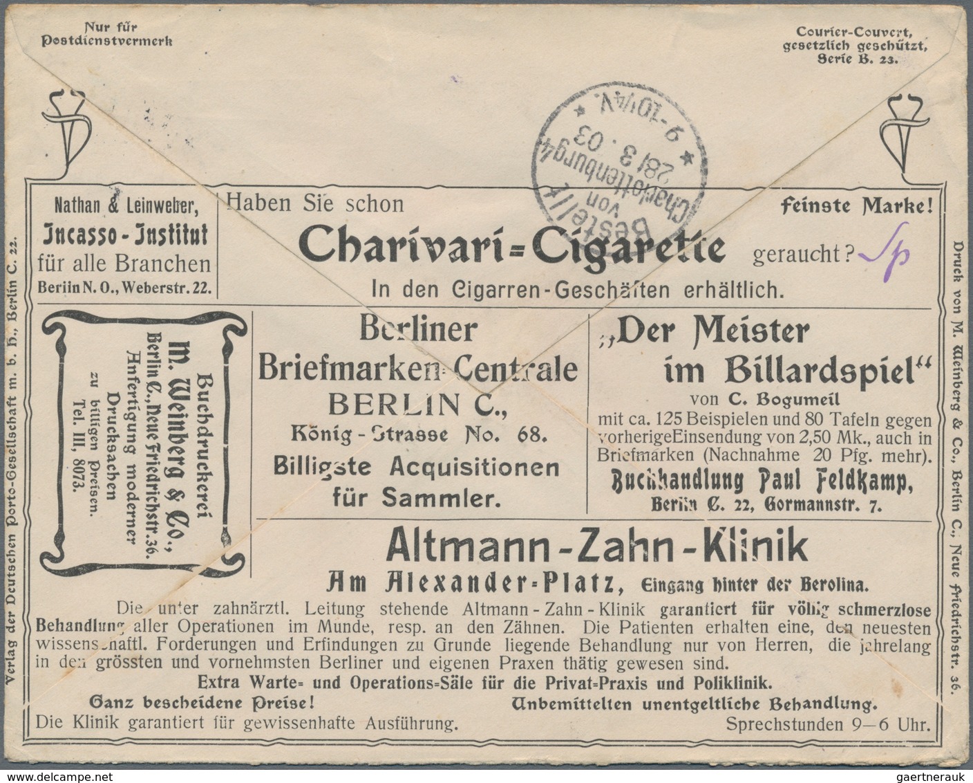Thematik: Anzeigenganzsachen / Advertising Postal Stationery: 1903, German Reich. Private Advert Cov - Sin Clasificación