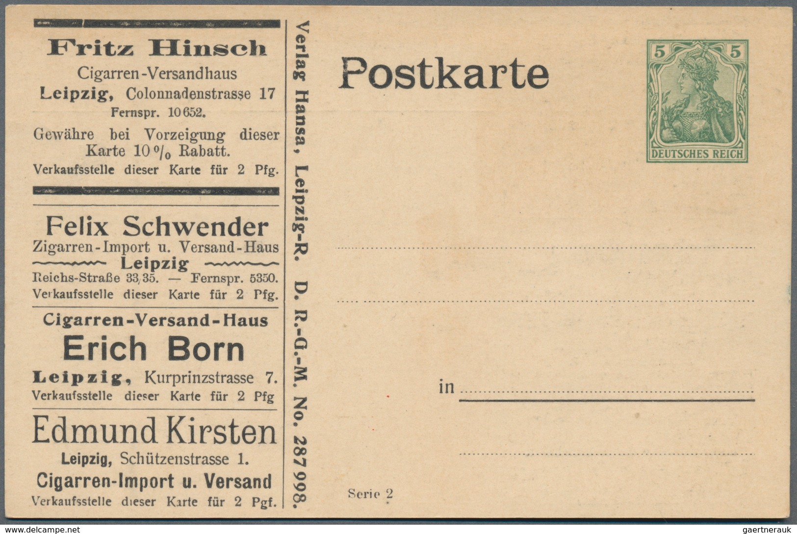 Thematik: Anzeigenganzsachen / Advertising Postal Stationery: 1905 (approx), German Reich. Private A - Unclassified