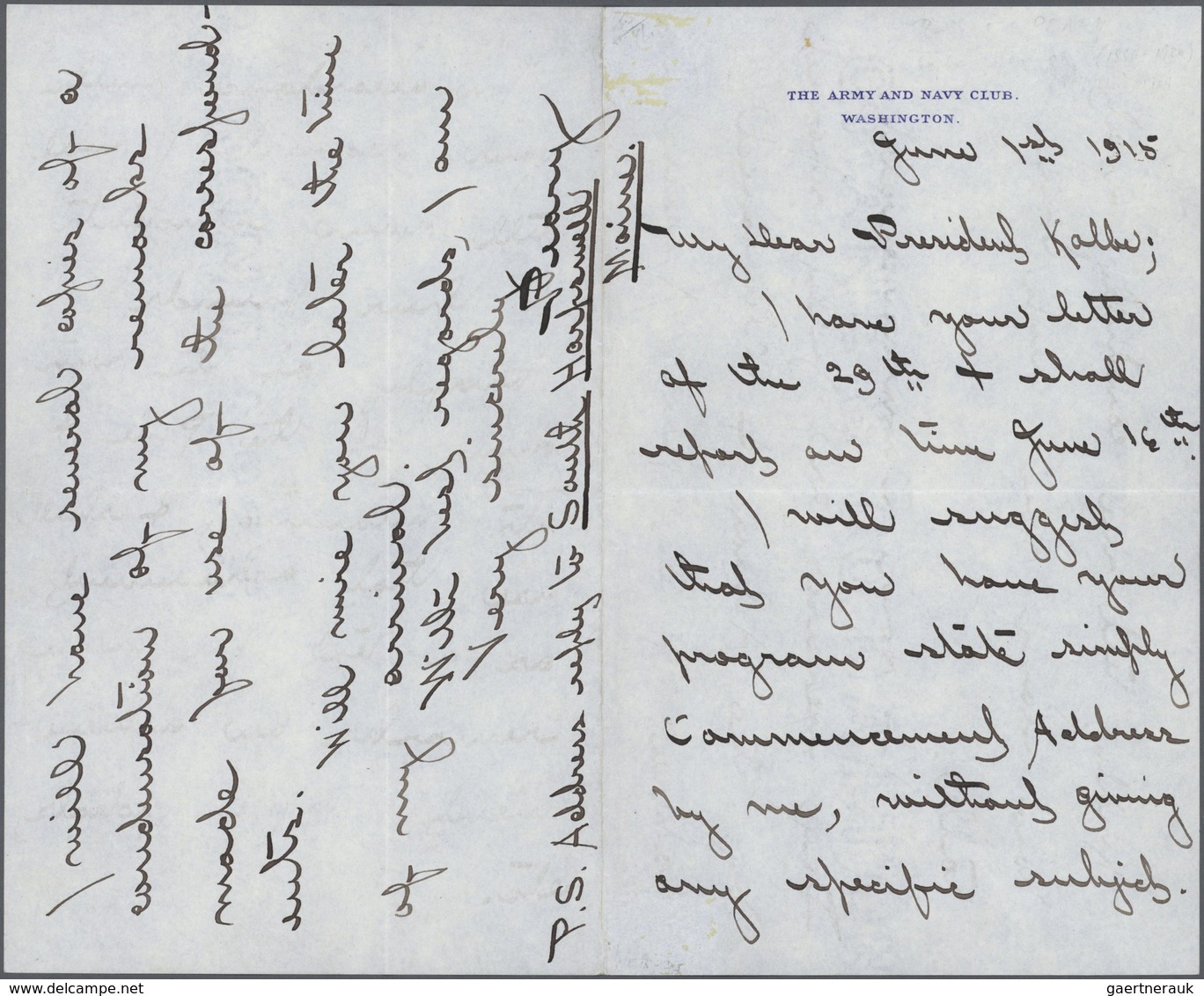 Thematik: Arktis / Arctic: 1915, ROBERT EDWIN PEARY, Handwritten Letter (June 1st) To President Kolb - Other & Unclassified