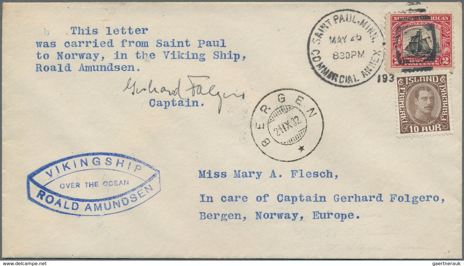 Thematik: Arktis / Arctic: 1932 "Gerhard Folgerø" On Vikingship "Roald Amundsen": Cover From Saint P - Other & Unclassified