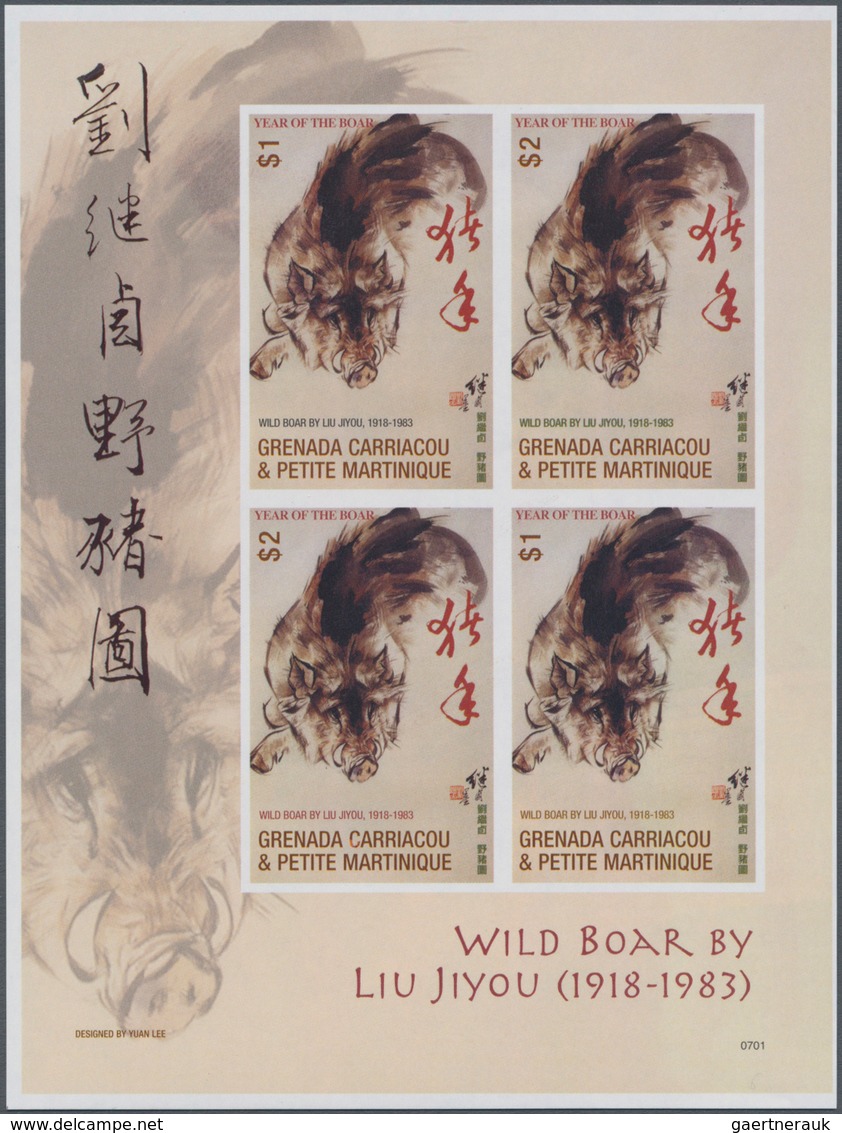 Thematik: Astrologie / Astrology: 2007, GRENADA-CARRIACOU: Chinese New Year Of The Boar Complete Set - Astrologie