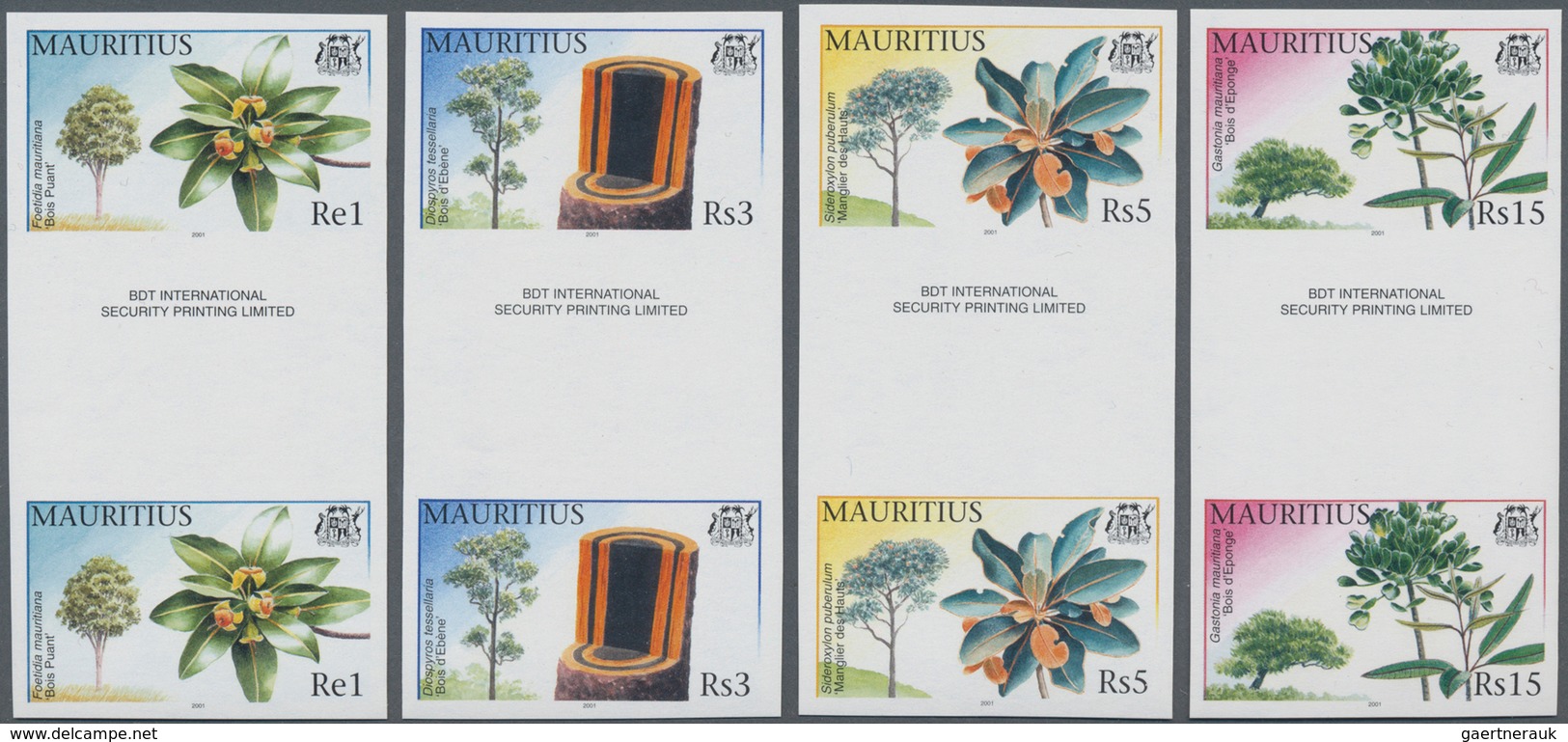 Thematik: Bäume / Trees: 2001, MAURITIUS: Domestic Trees Complete Set Of Four In Vertical IMPERFORAT - Trees