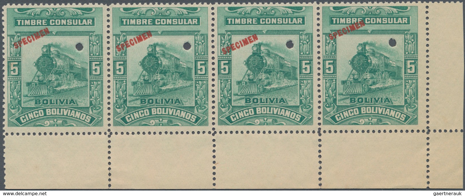 Thematik: Eisenbahn / Railway: 1906, BOLIVIA: Revenue Stamp 'TIMBRE CONSULAR' 5bol. Blue-green 'stea - Trains