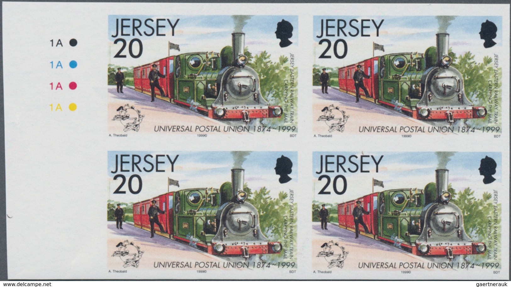 Thematik: Eisenbahn / Railway: 1999, JERSEY: 125 Years Of United Postal Union (UPU) 20p. 'Train Of T - Trains