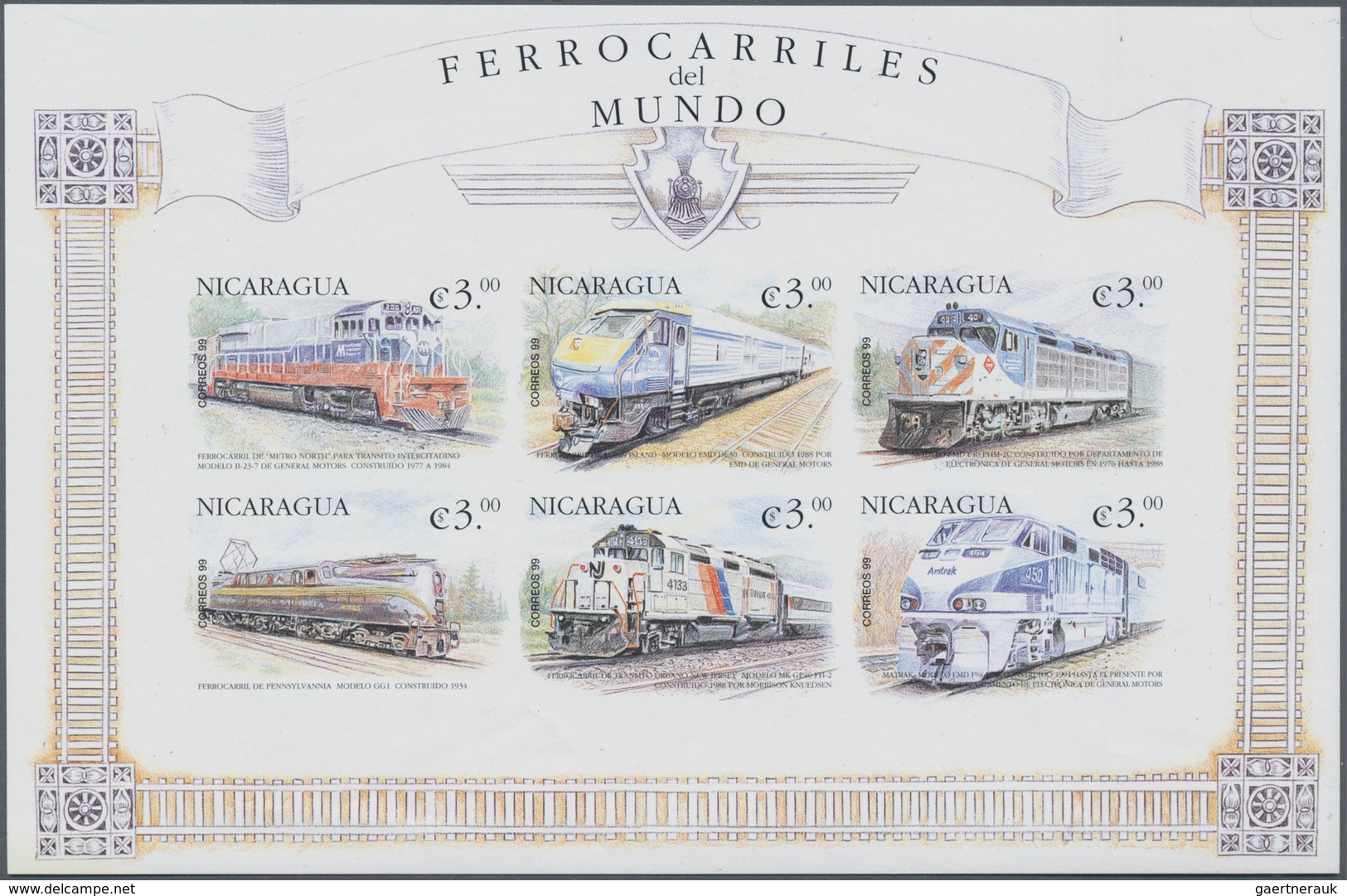 Thematik: Eisenbahn / railway: 2000, NICARAGUA: Locomotives of the World complete IMPERFORATE set of