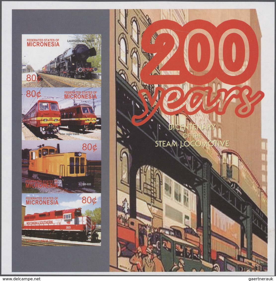 Thematik: Eisenbahn / Railway: 2004, MICRONESIA: Bicentenary Of Steam Locomotives Complete Set Of Tw - Trains