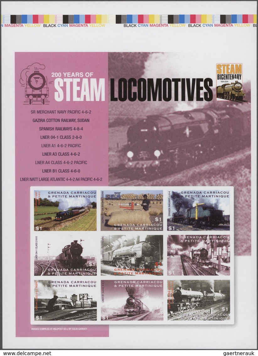 Thematik: Eisenbahn / Railway: 2004, GRENADA-CARRIACOU: 200 Years Of Steam Locomotives Complete Set - Trains