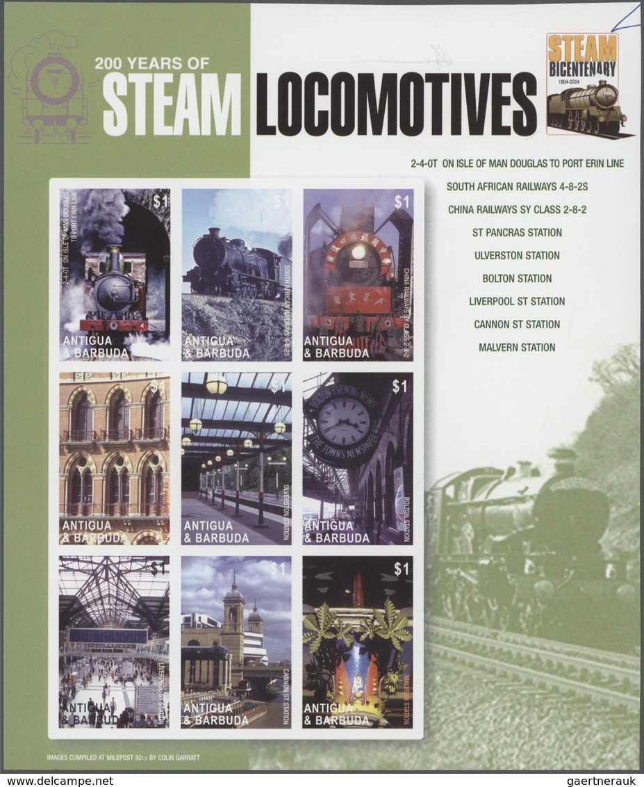 Thematik: Eisenbahn / Railway: 2004, ANTIGUA & BARBUDA: 200 Years Of Steam Locomotives Complete Set - Trains