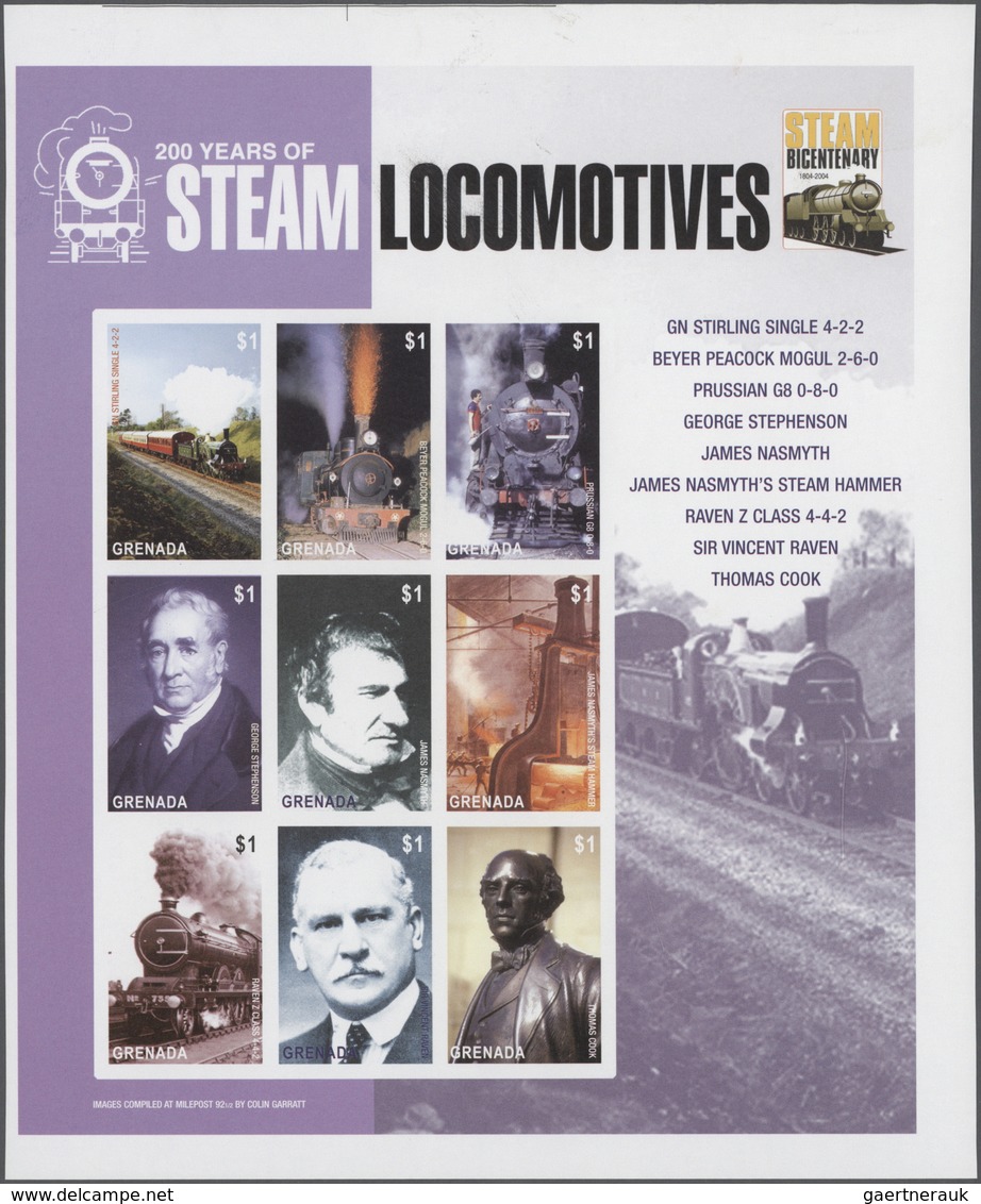 Thematik: Eisenbahn / railway: 2004, GRENADA: 200 years of Steam Locomotives complete set of 27 in t