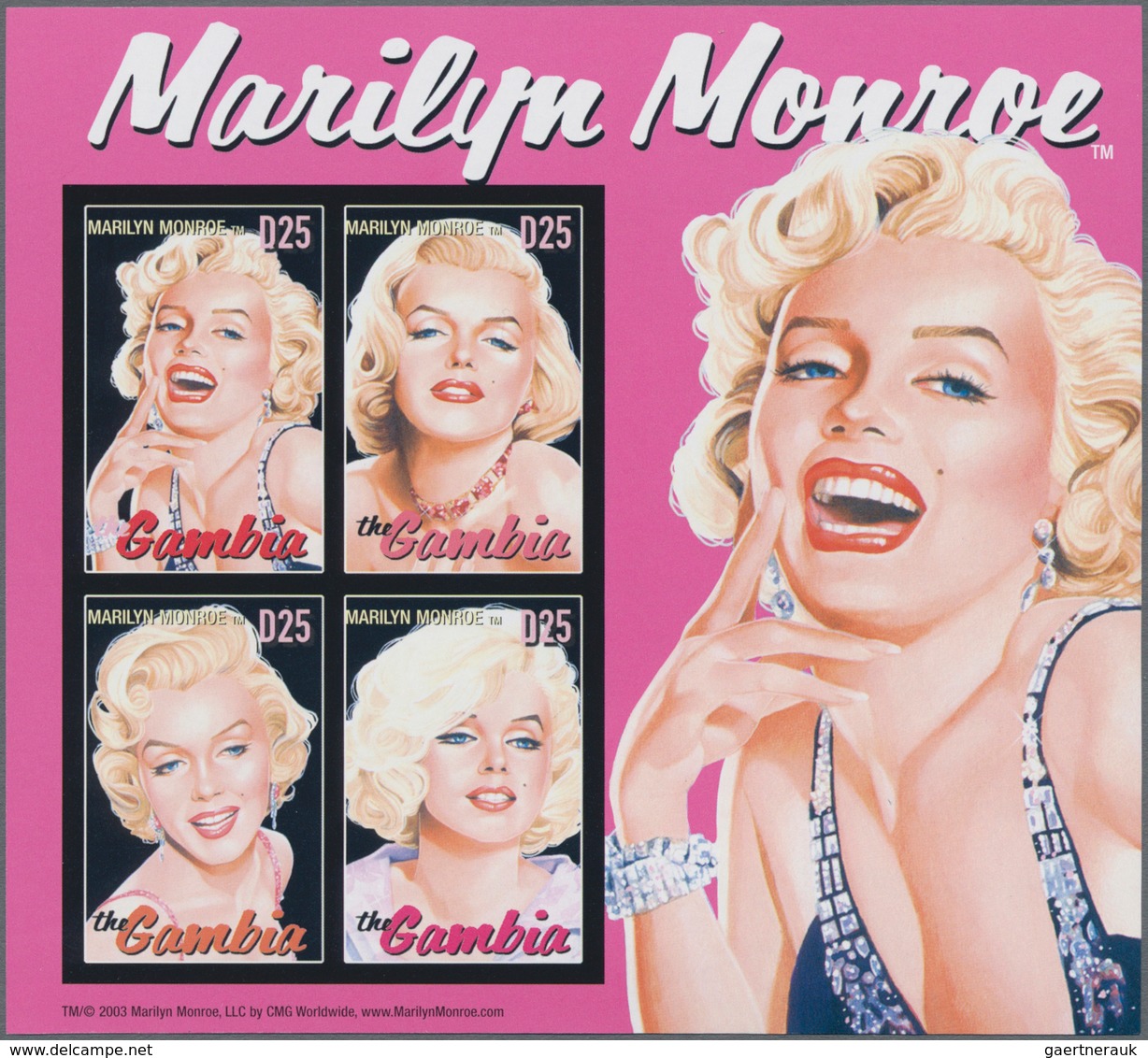 Thematik: Film / Film: 2004, The Gambia. IMPERFORATE Miniature Sheet Of 4 For The Issue "Marilyn Mon - Kino
