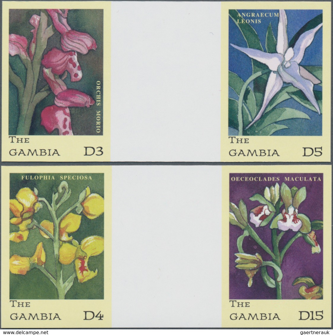 Thematik: Flora-Orchideen / Flora-orchids: 2001, The Gambia. Set Of 2 IMPERFORATE Horizontal Gutter - Orchids