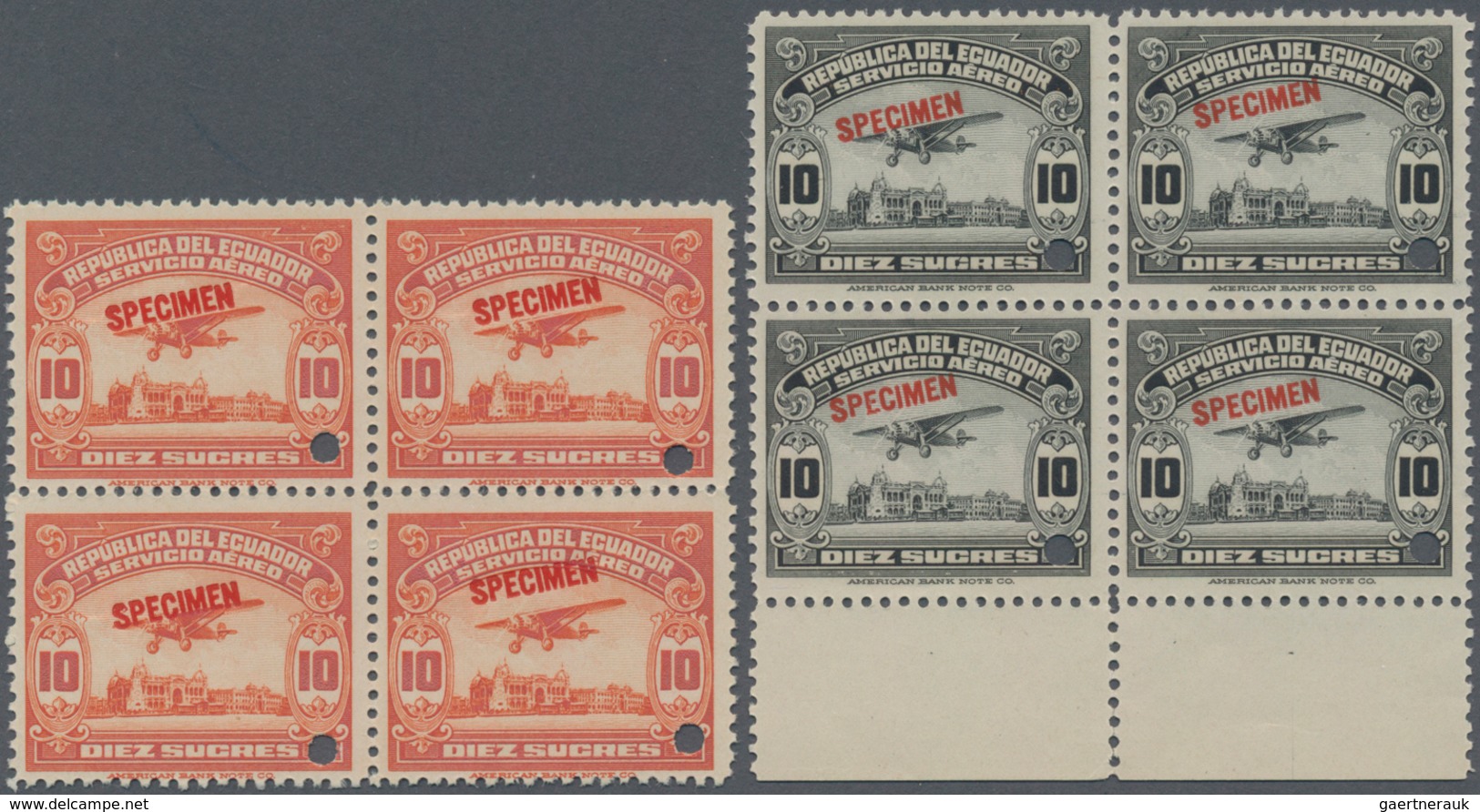 Thematik: Flugzeuge, Luftfahrt / Airoplanes, Aviation: 1929, ECUADOR: Airmail Issue 10s. (airplane O - Vliegtuigen