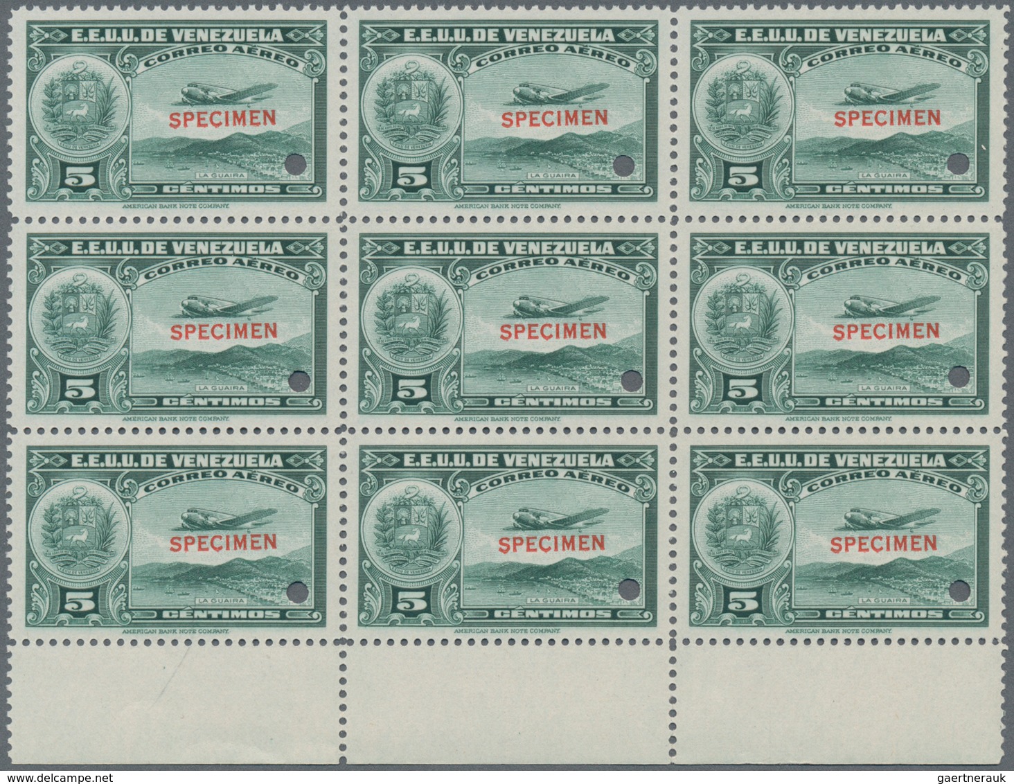 Thematik: Flugzeuge, Luftfahrt / Airoplanes, Aviation: 1938, VENEZUELA: Airmail Issue 5c. Dark Green - Airplanes