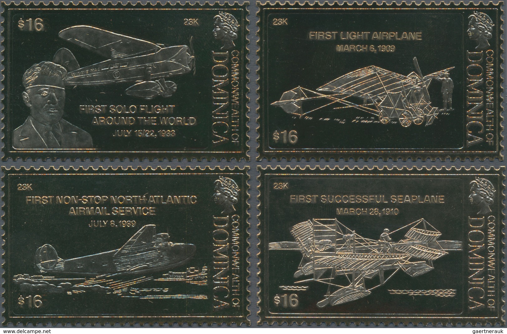 Thematik: Flugzeuge, Luftfahrt / Airoplanes, Aviation: 1990 (ca.), DOMINICA: Twelve Different $16 GO - Airplanes