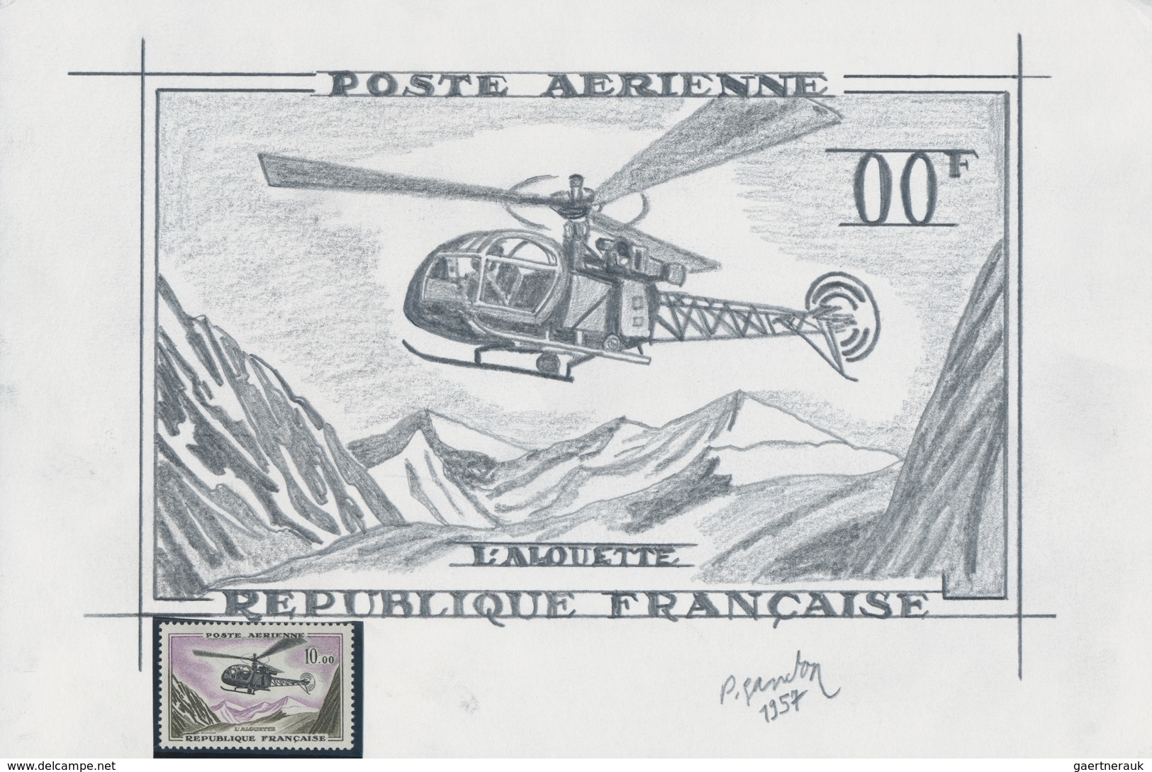 Thematik: Flugzeuge-Hubschrauber / Airplanes-helicopter: 1960. Original Artist's Drawing For The 10f - Airplanes