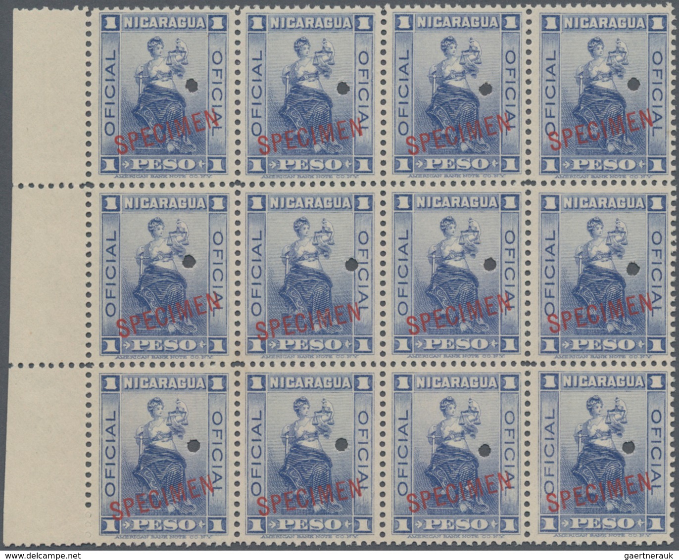 Thematik: Justiz / Justice: 1900, NICARAGUA: Official Stamp Issue 1peso Ultramarine 'Justice' Block - Polizei - Gendarmerie
