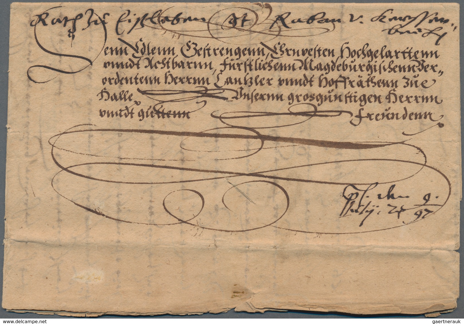 Thematik: Luther: 1597. Official Letter Of City Governor And Councilors Of Lutherstadt EISLEBEN To P - Theologen