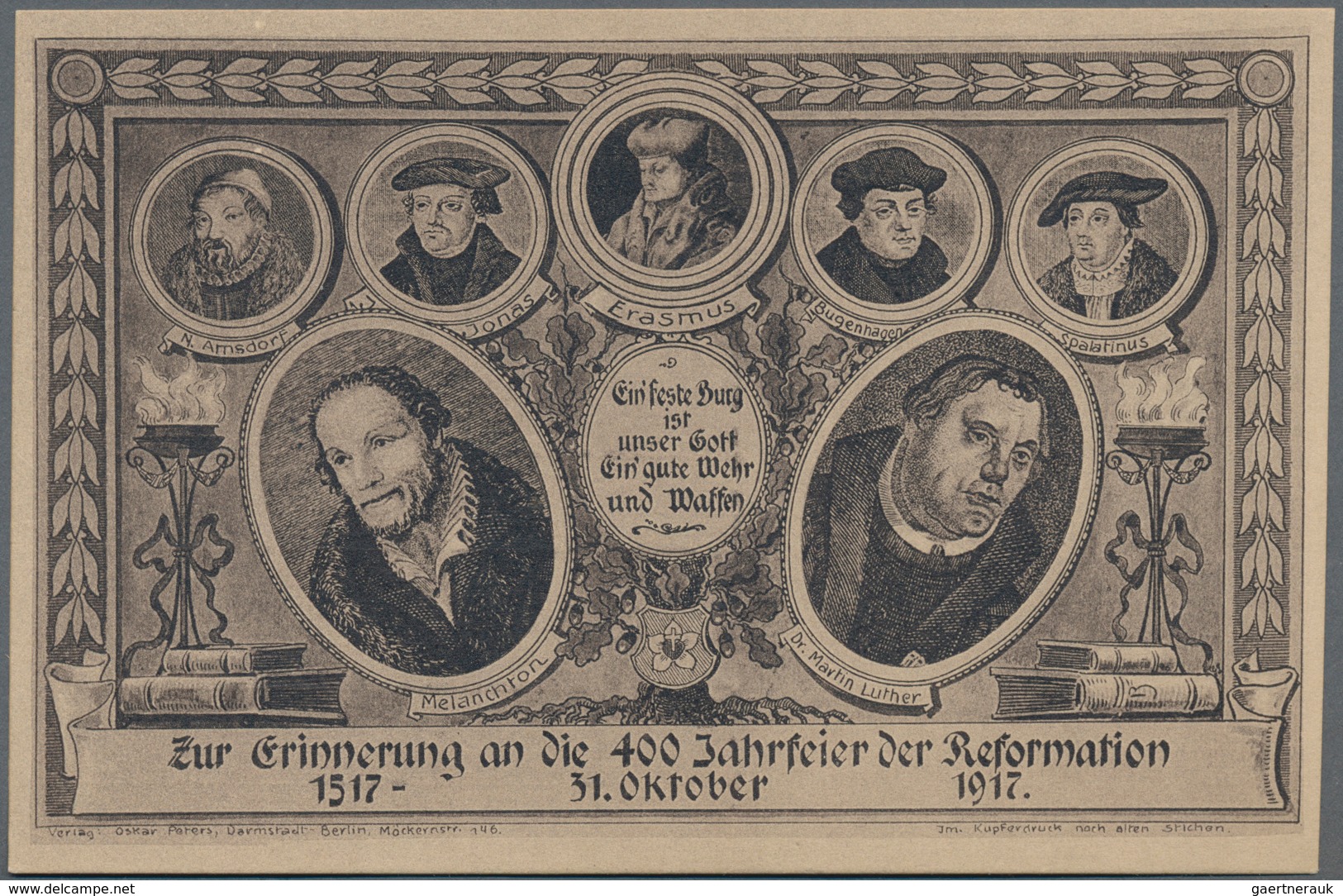 Thematik: Luther: 1917, German Reich. Private Postal Card 7½ Pf Germania "In Memory Of The 400th Ann - Theologians