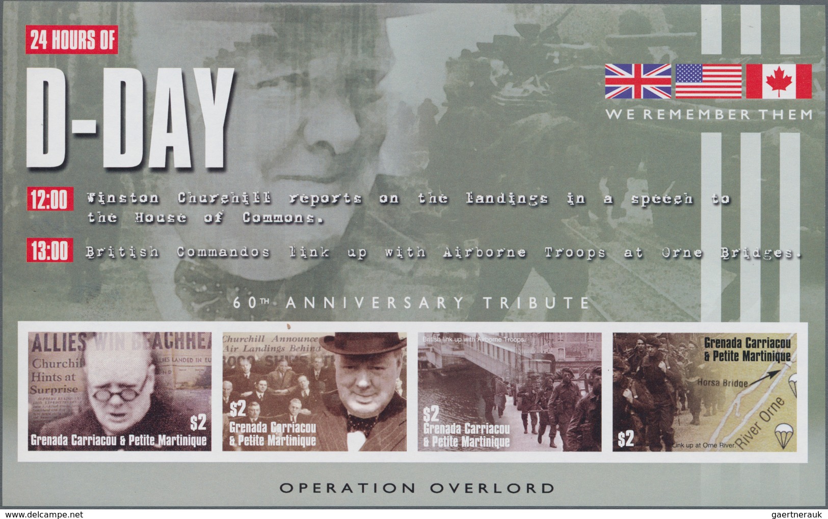 Thematik: Militär / military: 2004, GRENADA-CARRIACOU: 60th Anniversary of D-Day complete IMPERFORAT