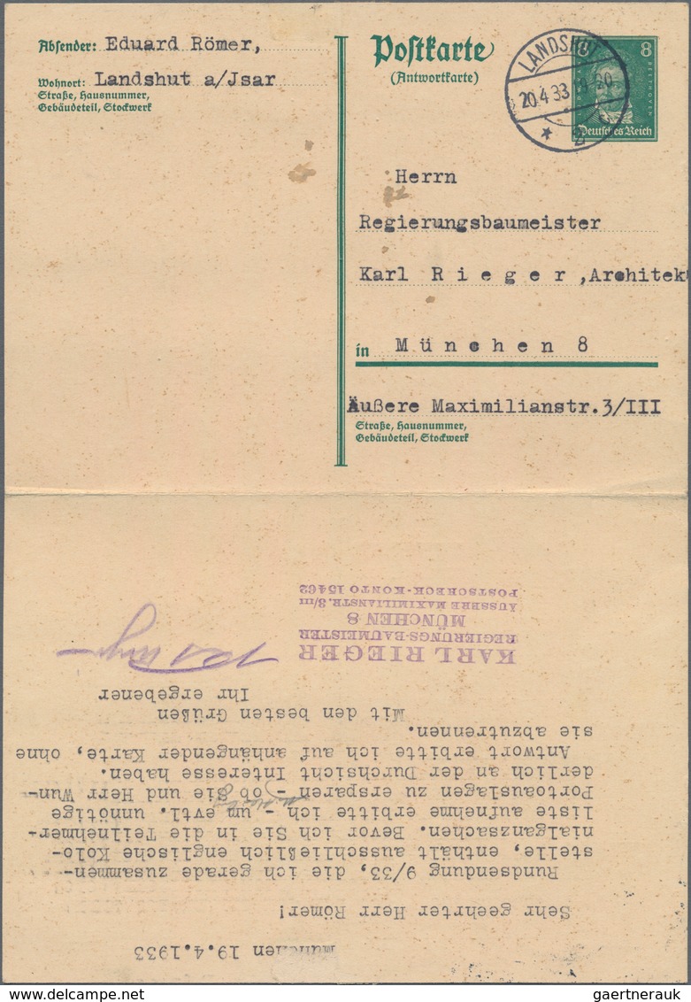 Thematik: Musik-Komponisten / Music-composers: 1933. Reply Card 8+8 Pf Beethoven With Striking Mispr - Music