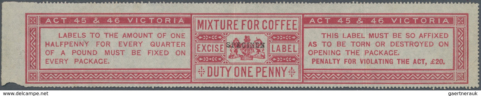 Thematik: Nahrung-Kaffee / Food-coffee: 1890 (ca.), GREAT BRITAIN/IRELAND: Revenue Stamp 'MIXTURE FO - Ernährung